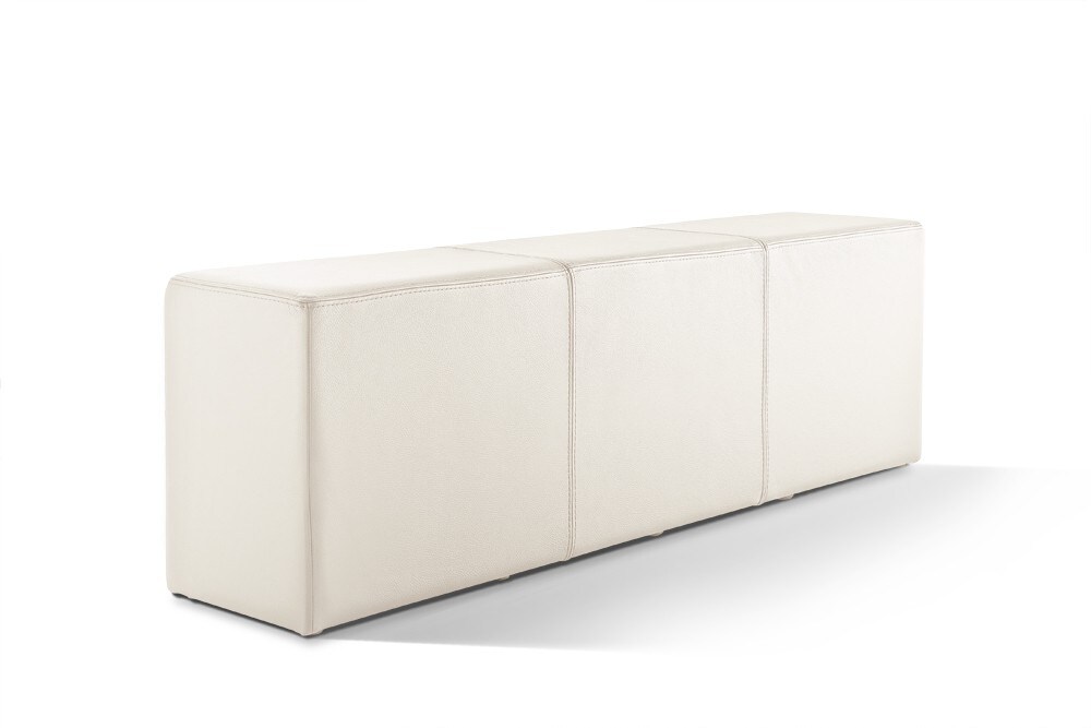 wonido Bank, Sitzbank in Stuhlhöhe mit komfortabler Polsterung, B = 150 cm, T = 33 cm, H = 47,5 cm, echtes Leder, cremeweiß Image