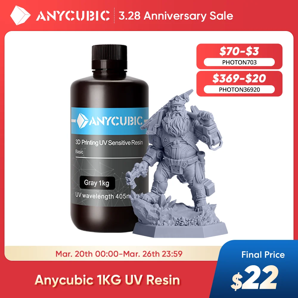 Résine UV ANYCUBIC pour imprimante 3D photopolymère liquide 405nm résine Standard matériaux d