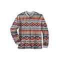 Men's Big & Tall Waffle-Knit Thermal Henley Tee by KingSize in Grey Aztec Print (Size 6XL) Long Underwear Top