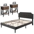 Trent Austin Design® Kempst 3 Piece Bedroom Set Bed & Nightstand Set Upholstered/Metal in Brown | Full/Double | Wayfair