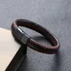 MKENjazz-Bracelet en cuir de vachette tressé pour homme bracelets magnétiques multicouche rond