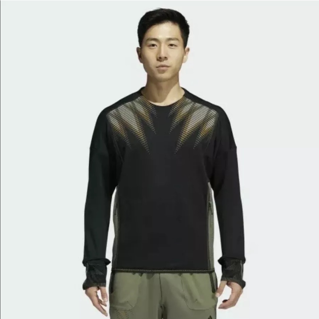 Adidas Sweaters | Adidas Prime Cold.Rdy Crew Sweatshirt Mens Black Green: Gi7429: Sz Xl | Color: Black/Green | Size: Xl