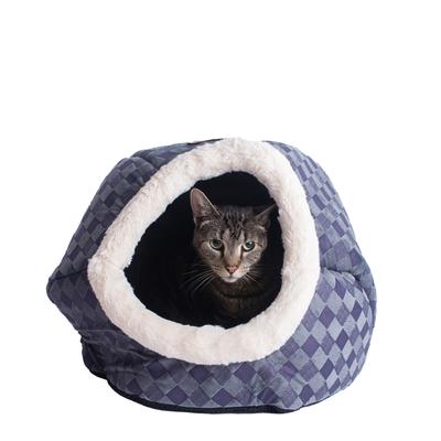 Cuddle Cave Cat Dog Bed, Blue Checkered by Armarkat in Blue