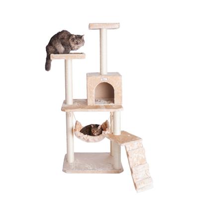 Gleepet 57" Real Wood Cat Tree With Perches, Running Ramp, Condo And Hammock by Armarkat in Beige