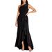 One-shoulder Beaded Ruffled Gown - Black - Adrianna Papell Dresses