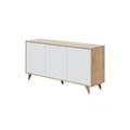 Buffet salon 150x40 cm Blanc mat et Chêne avec 3 portes Chêne clair/blanc