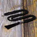 Collier Mala noir en Onyx de 8mm bijoux de méditation Yoga bénédiction 108 perles nouées