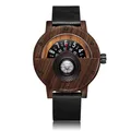 Montre en bois pour homme boussole unique design de chiffres colorés bracelet en cuir marron