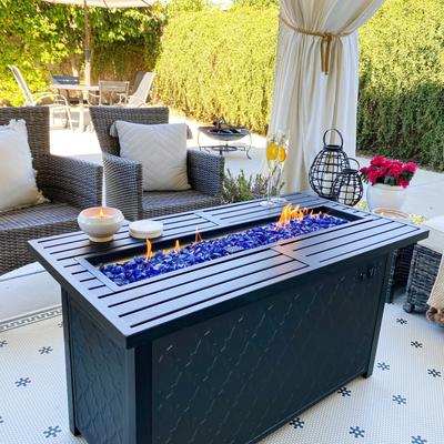 Outdoor Propane Fire Pit Table - 32/45/56 Inch, 50,000 BTU, Rattan/Black Finish, Includes Lid & Fire Glass