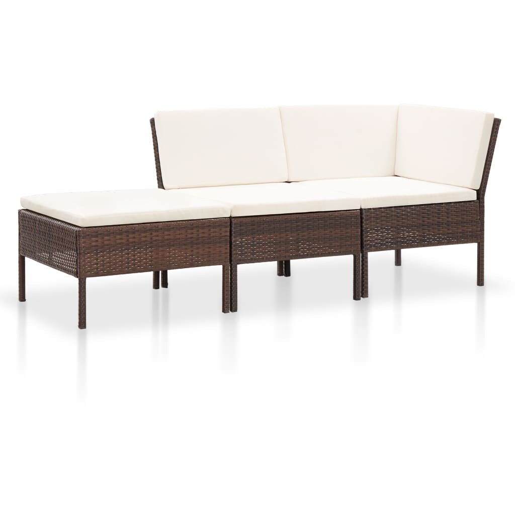 vidaXL 3-tlg. Garten-Lounge-Set mit Auflagen Poly Rattan Braun Image