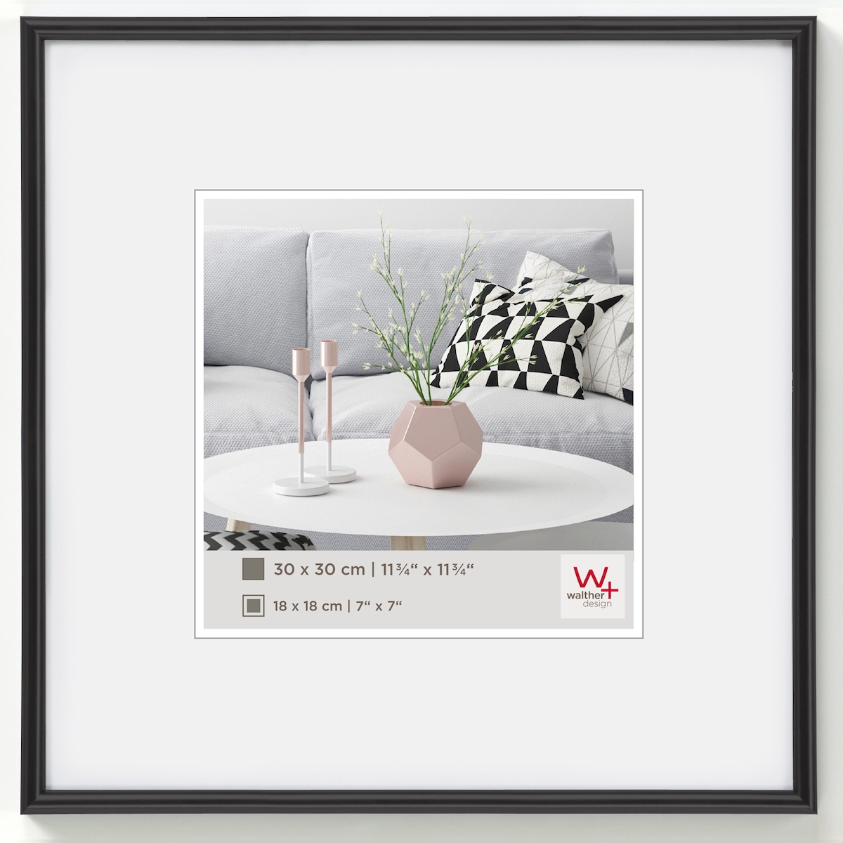 walther + design Galeria Kunststoff Bilderrahmen, schwarz, 28 x 28 cm Image