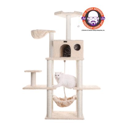 Mult-Level Real Wood Cat Tree Hammock Bed, Climbing Center by Armarkat in Beige