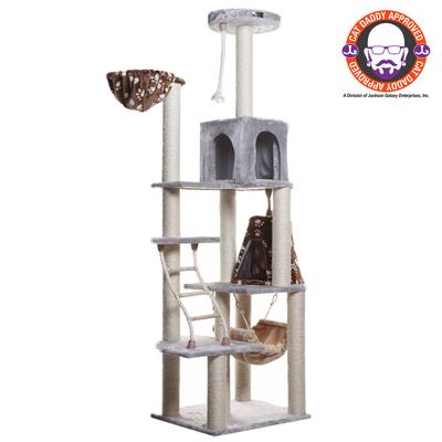 Real Wood 78" Cat Climber Play House With Lounge Basket by Armarkat in Silver