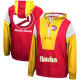 Men's Mitchell & Ness Red/Yellow Atlanta Hawks Hardwood Classics Highlight Reel Windbreaker Half-Zip Hoodie Jacket
