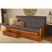 Somette Monterey Storage Full-size Futon Set in Barbados Finish with Twill Gray Mattress