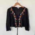 American Eagle Outfitters Tops | American Eagle Outfitters Floral Boho Embroidery Lace Up Top, Size M | Color: Black/Red | Size: M