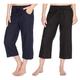 Metzuyan Womens 3/4 Capri Pants Cropped Elasticated Trousers Sizes 10-14 Navy and Black 12