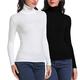 CARCOS Women 1/2 Pack Basic Ladies Turtle Neck Long Sleeved Stretch Plain Polo Top Womens Slim Fit T Shirt for Autumn Winter Black, White