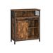 Storage Cabinet, Sideboard Cupboard with Open Compartment, Sliding Barn Door, Adjustable Shelf - Rustic Brown and Black