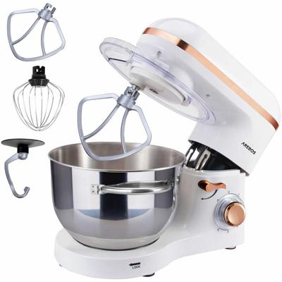 Arebos - Küchenmaschine 1500W mit 6L Edelstahl-Rührschüssel Weiß-Roségold inkl. Rührhaken, Image