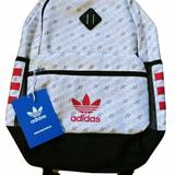 Adidas Bags | Adidas Originals Base School Backpack 3 Stripes Monogram 141739c Red Stripe | Color: Black/Silver | Size: Os