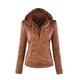 E-GIRL Women's Brown Faux Leather Biker Jacket Short PU Moto Biker Outwear Vintage Fitted Jacket Hooded Spring and Autumn Coat,PP005,6XL