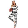 Orshoy Ladies Fleece All in One Piece Onesie Hooded Zip Up Pyjamas Jump Sleep Suit Xmas PJs Nightwear Winter Snowflake Black XL