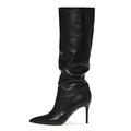 yinghesheng Women's Pointed Toe Long Boots PU Leather Knee High Boots Stiletto Heeled Boots Thigh High Over The Knee Stretch Boot Fashion Winter Outdoor Boots Riding Wide Fit Boots,Black,10 UK