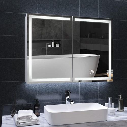 spiegelschrank Bad mit LED Beleuchtung und Steckdose doppelspiegel 80x13.5x60cm badschrank mit