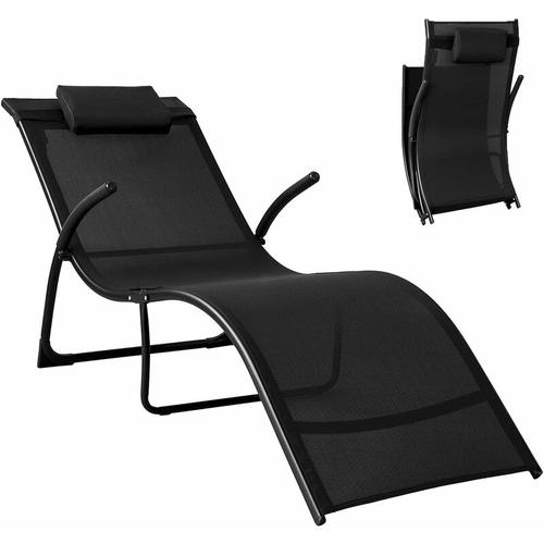 OGS45-SCH Sonnenliege klappbar Gartenliege Relaxstuhl Liegestuhl mit Kopfkissen Klappliege Schwarz
