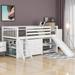 Low Loft Bed with Bookcases and 3-tier Drawers,Ladder and Slide