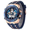 Men's Sports Chunky Watches Waterproof, Stopwatch, Date, Alarm, Luminous Digital Analogue Military Wrist Watch for Men with Rubber Band (Rose Gold Blue)