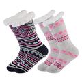 2pk Womens Knit Sherpa Lined Cozy Fuzzy Thermal Knee Slipper Socks With Grippers - -