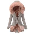 AMhomely Coats for Women Clearance, Ladies Lining Coat Womens Winter Warm Thick Long Jacket Hooded Overcoat Sale UK Ladies Casual Loose Cardigans Shirt Coat Jackets Trench Topcoats Pink