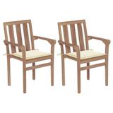 vidaXL Patio Chairs 2 pcs with Cream Cushions Solid Teak Wood - 22.8" x 19.7" x 35"