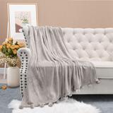 Pompom Flannel Fleece Throw