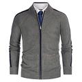Contrast Color Long Raglan Sleeve Zip-up Cardigan Sweater Knitwear Men L Light Grey 144-2
