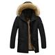 PANBOB Men Hooded Jacket Regular Fit Medium Length Men Winter Jacket Windproof Warm Plus Fleece Lining Men Jacket Fashion Casual Sport Men Zipper Jacket with Fur Collar