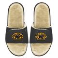 Men's ISlide Black/Tan Boston Bruins Faux Fur Slide Sandals