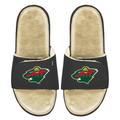 Men's ISlide Black/Tan Minnesota Wild Faux Fur Slide Sandals