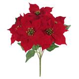 Set of 2 Artificial Poinsettia Red Velvet Gold Glitter Christmas Flower Stems Bush Bouquet 16in - 16" L x 13" W x 13" DP