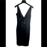 Gucci Dresses | Gucci Black V-Neck Dress Gold Logo Tie Size 40. Worn Once, Like New! | Color: Black | Size: 40