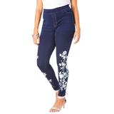 Plus Size Women's 360 Stretch Jegging by Denim 24/7 in White Embroidered Rose (Size 20 W) Pull On Jeans Denim Legging