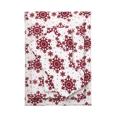 Cotton Flannel Print Sheet Set by BrylaneHome in Cranberry Snowflake (Size FULL)