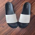 Michael Kors Shoes | Like New Michael Kors Slides Size:9 Only Worn Once! Looks Brand New 3d Mk White | Color: Black/White | Size: 9