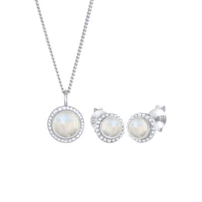 Elli PREMIUM Mondstein Rund Blüte Boho 925 Sterling Silber Damen