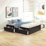 Full Bed Durable Pine Wood Platform Bed with Twin Trundle and 2 Drawers, Espresso