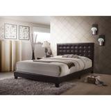 Masate Queen Bed Upholstered Panel Bed with Espresso PU Padded Headboard