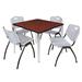 Kahlo 36" Square Breakroom Table- Cherry/ Chrome & 4 'M' Stack Chairs- Black