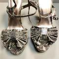 Jessica Simpson Shoes | Animal Print Bow Shiny Platform Block Heel Ankle Strap Sandals - Jessica Simpson | Color: Gray/Silver | Size: 9